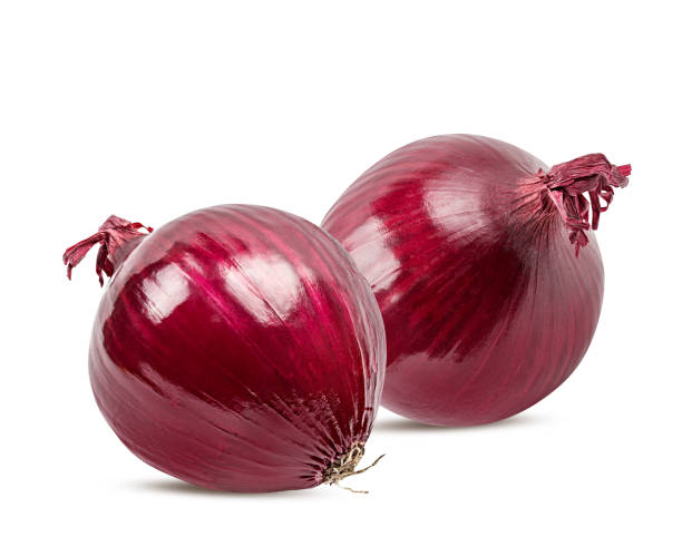 istock Red onion isolated on white background with clipping path 1581245609