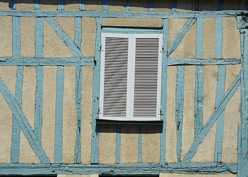 Detail of half-timbered house construction, Provins, France - Streets of the old town of Provins with half-timbered houses, UNESCO World Heritage Site, France