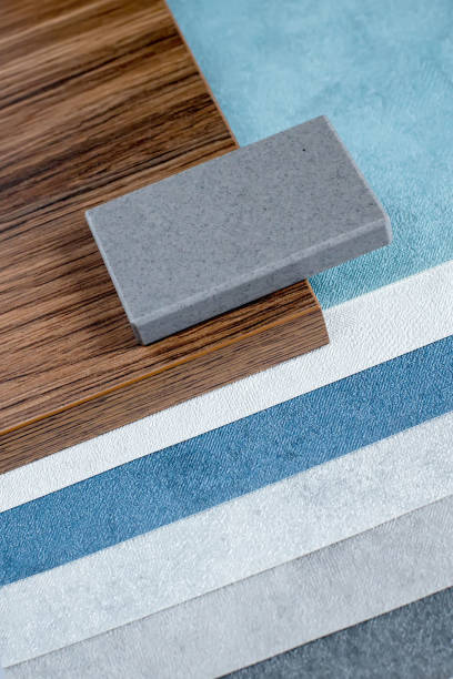 istock samples of finishing materials, close-up view, including various wooden laminates, interior wallpaper, gray artificial stone 1581269692
