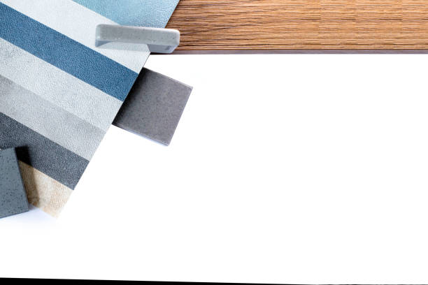 istock samples of finishing materials, close-up view, including various wooden laminates, interior wallpaper, gray artificial stone 1581270214