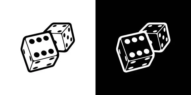 Vector illustration of Dice logo on white and black background in isometric style for print and design. Vector illustration.