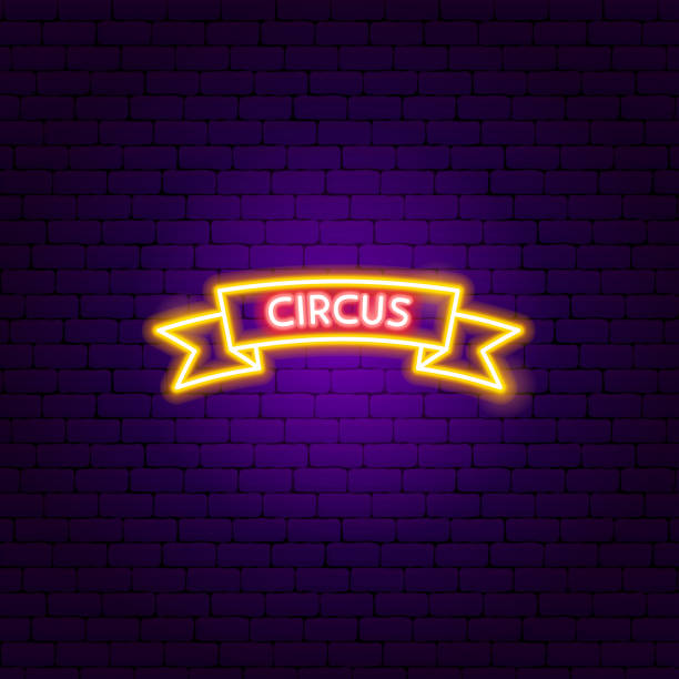 illustrazioni stock, clip art, cartoni animati e icone di tendenza di segno al neon del nastro dell'arco del circo - curtain red color image clown
