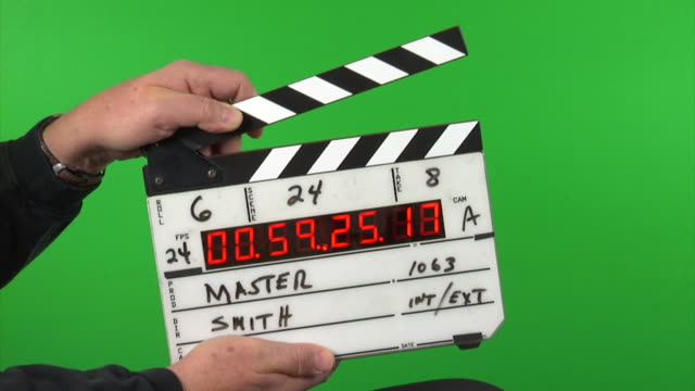 Time code slate on green screen background 3 takes
