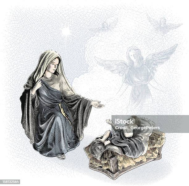 Nativity Scene With Angels Stock Illustration - Download Image Now - Nativity Scene, Angel, Virgin Mary