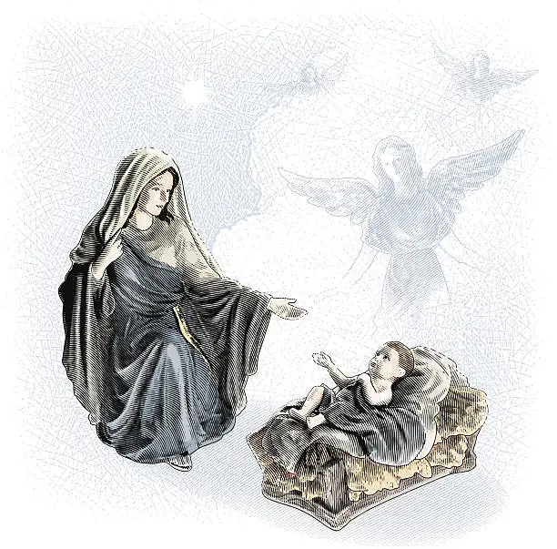 Vector illustration of Nativity Scene With Angels