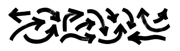 bildbanksillustrationer, clip art samt tecknat material och ikoner med various bold brush drawn curved arrows. - pilsymbol