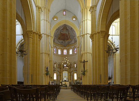 A masterpiece of Romanesque art, the Basilica of the Sacred Heart of Paray-le-Monial is a scale model of the famous Cluny Abbey, Burgundy, France