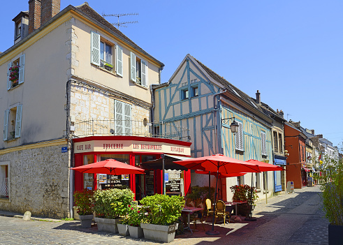 Streets of the old town of Provins with half-timbered houses, UNESCO World Heritage Site, France
