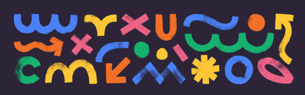 abstract geometric doodle shapes drawn with bold brush. - shape stock illustrations