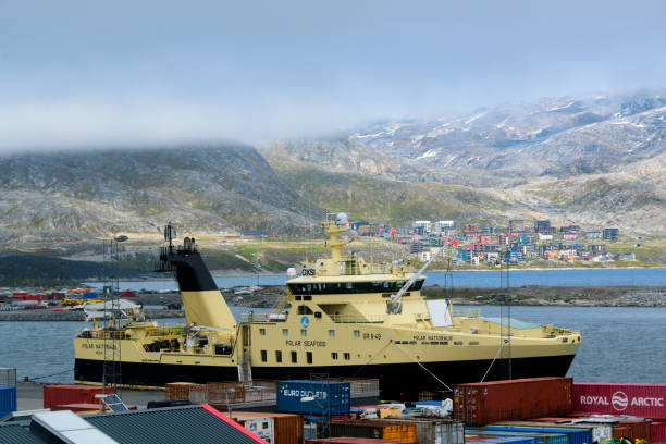 fish factory ship polar nattoralik - 선미 트롤 어선, 누크, 그린란드 - pollock trawler 뉴스 사진 이미지