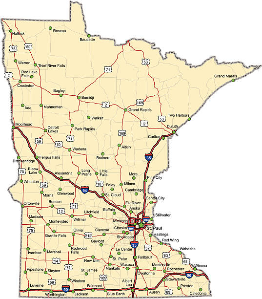 Minnesota Highway Map vector art illustration