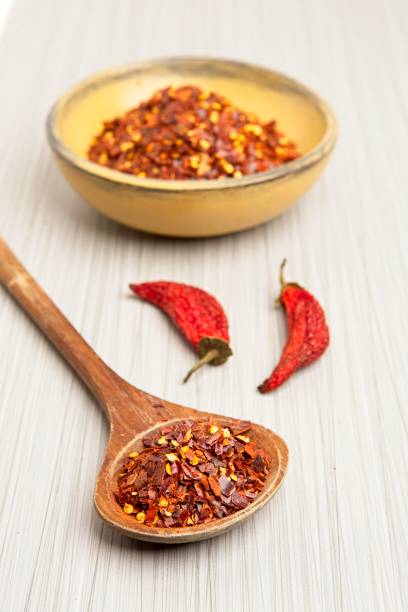 istock red pepper flakes in a spoon and a bowl. 1581618222