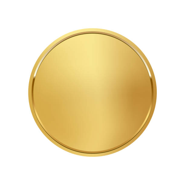 3d gold award badge with circle frame, round shiny blank medal for prize, luxury emblem - altın madalya stock illustrations