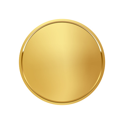 3D gold award badge with circle frame vector illustration. Realistic round shiny blank medal for champions prize, luxury glossy circular emblem of exclusive offer or quality certificate of product