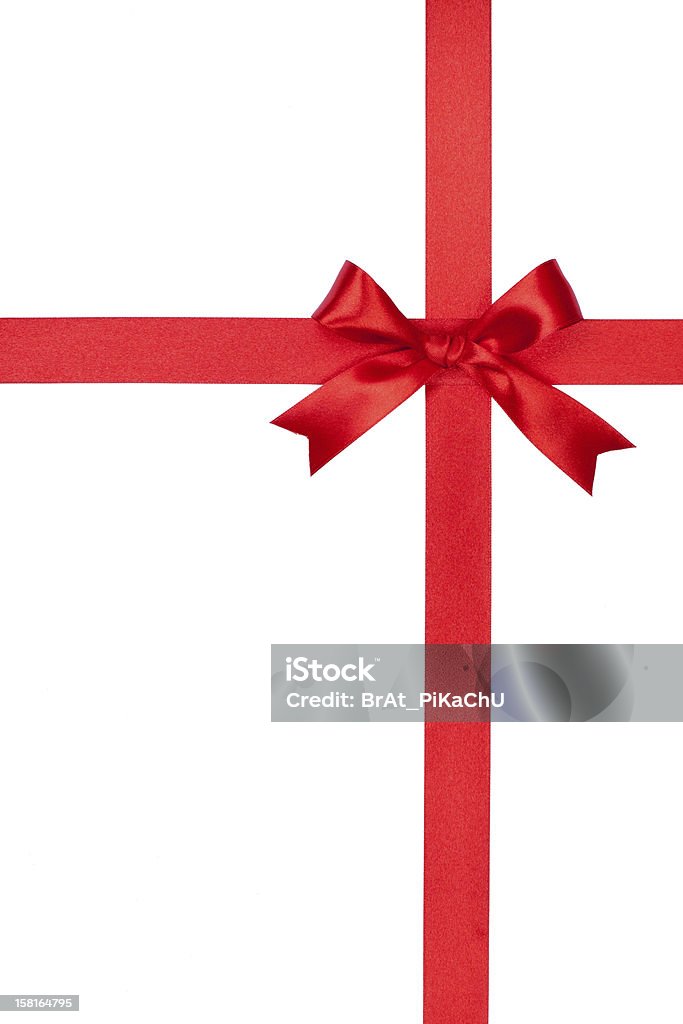 Regalo rosso nastro e fiocco su sfondo bianco - Foto stock royalty-free di Nastro