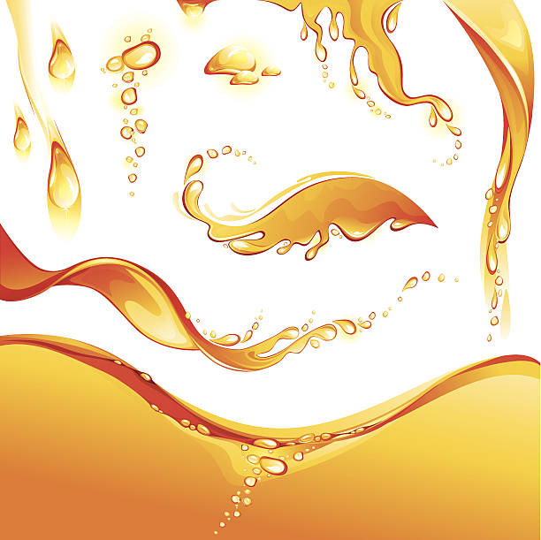 illustrazioni stock, clip art, cartoni animati e icone di tendenza di set di spruzzi d'acqua e cadute arancione - cooking oil drop honey beer