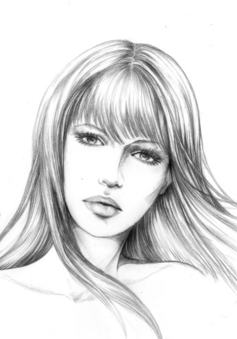 This illustration is a drawing representing a face of girl