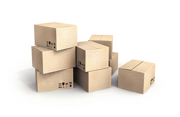 istock Pile of new cardboard boxes isolated on white 158165223