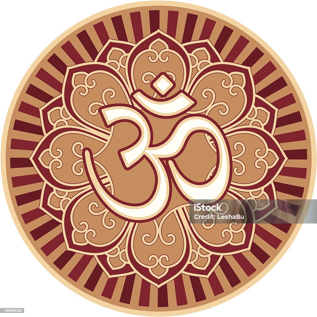 Om Symbol in Lotus Rosette Om - Aum - Symbol on Lotus Flower Background Rosette Asian Culture stock vector