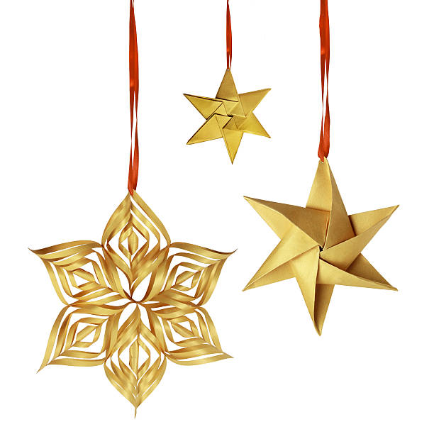 istock Christmas hanging golden paper decoration 158165373