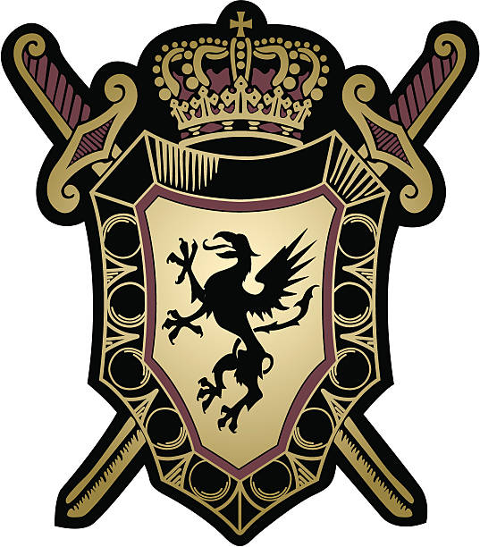 военный shield - heraldic griffin sword crown stock illustrations