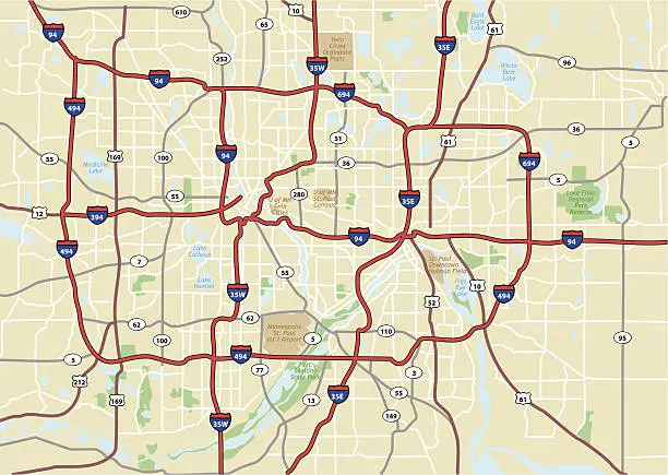 Vector illustration of Minneapolis Area Street Map