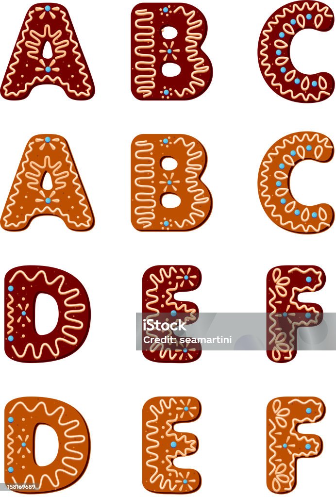Gingerbread alphabet letters from A to F Gingerbread alphabet letters from A to F for christmas or new year holiday design Alphabet stock vector