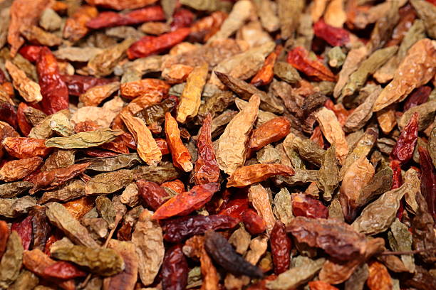 Closeup of red dried chilli background