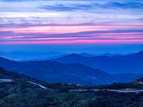 Beautiful sunrise and wind power in the mountains