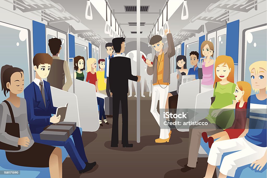 People in subway train A vector illustration of people inside a subway train Train - Vehicle stock vector