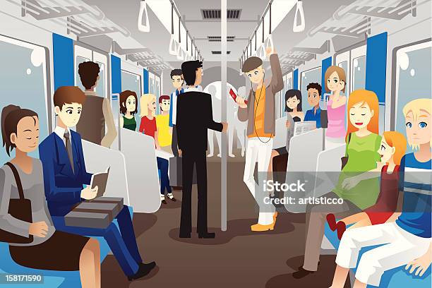People In Subway Train Stock Illustration - Download Image Now - Train - Vehicle, Inside Of, Adult