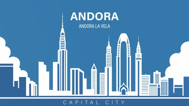 Vector illustration of Andorra, Andorra la Vella capital city skyline