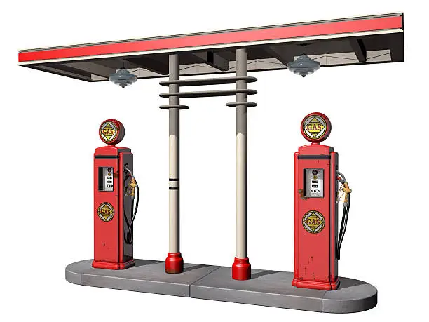 Isolated illustration of a weathered vintage gas pumps