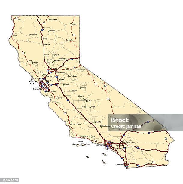 California Highway Map Stock Illustration - Download Image Now - California, Map, Road Map