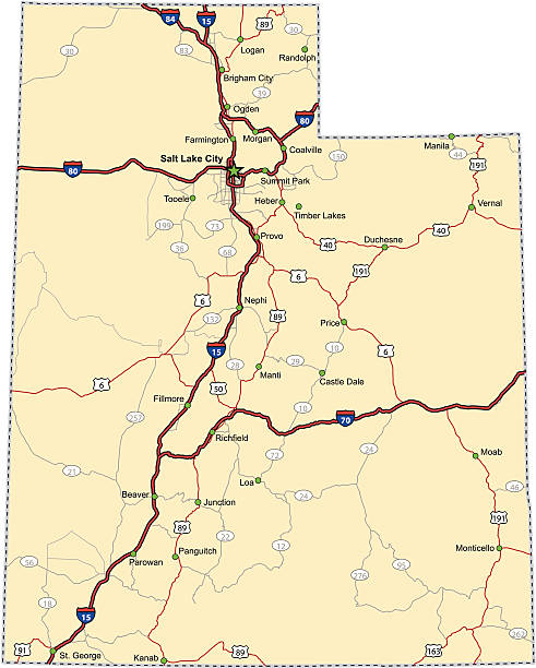 ilustrações de stock, clip art, desenhos animados e ícones de utah mapa de estrada (vector - utah map state usa