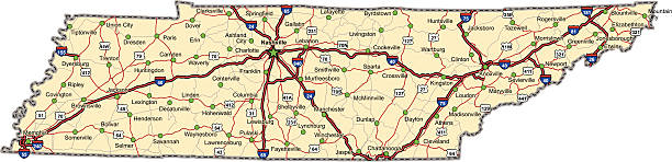 Tennessee Highway Map (vector) Highway map of the state of Tennessee with Interstates, US Routes and state routes.  It also has lines for other major roads (but not labeled).  It has many cities and the State Capitol on it.  tennessee stock illustrations