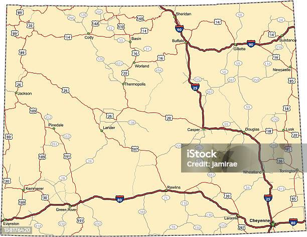 ワイオミング Highway マップベクトル - ワイオミング州のベクターアート素材や画像を多数ご用意 - ワイオミング州, 地図, 道路地図