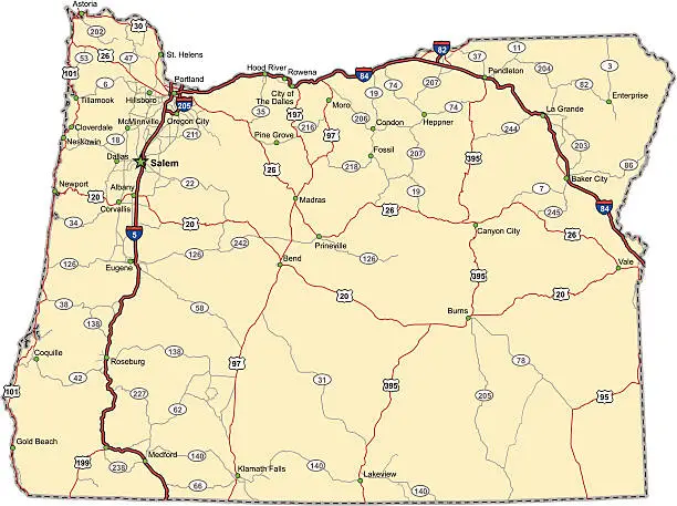 Vector illustration of Oregon Highway Map (vector)