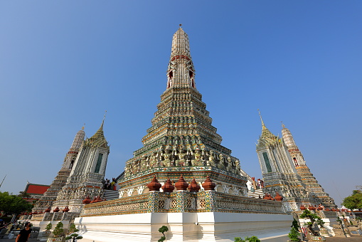 Bangkok, Thailand- March 04, 2023: Wat Arun Ratchawararam Ratchawaramahawihan or Temple of Dawn in Bangkok Yai district, Thailand
