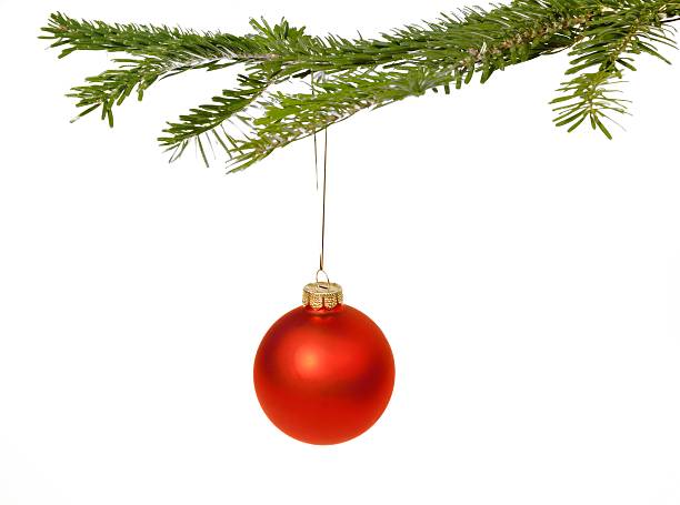 istock Red Christmas decorations on a branch 158181225
