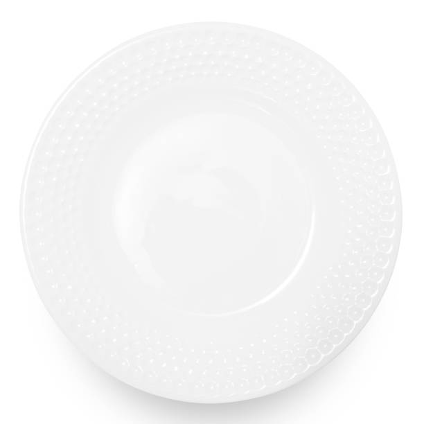 istock White circle ceramics plate isolated on white background. 1581815560