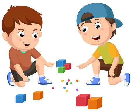 Vector illustration of Cute little kids cartoon playing marbles
