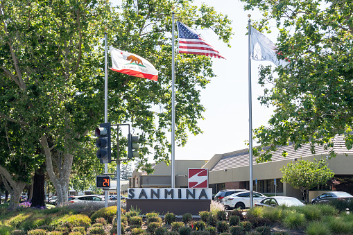 Sanmina headquarters in San Jose, California, USA - June 8, 2023.\nSanmina Corporation is an American electronics manufacturing services provider.