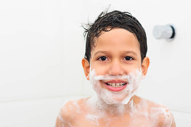istock Boy in the bath with a foam mustache 158184956