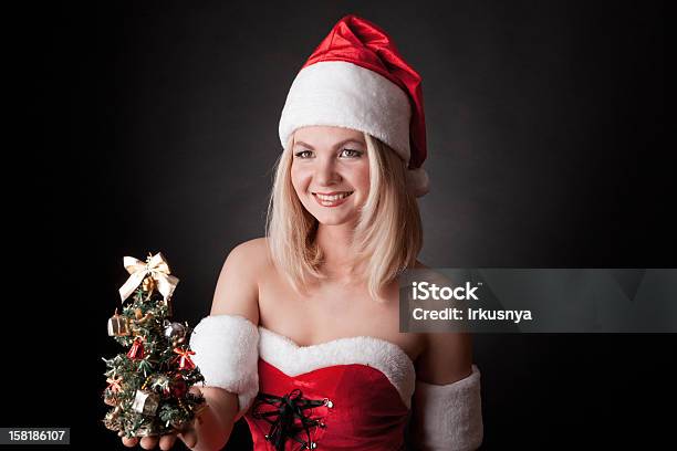 Santa Menina Com Árvore De Natal - Fotografias de stock e mais imagens de Adulto - Adulto, Alegria, Beleza