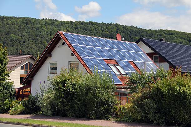 Domestic solar panels stock photo