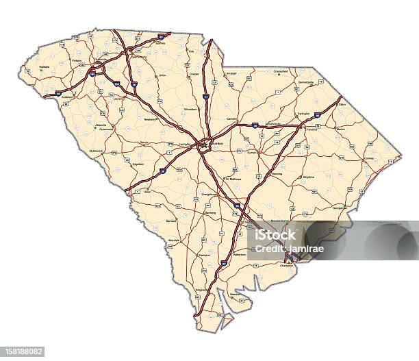 South Carolina Highway Map Stok Vektör Sanatı & Güney Karolina‘nin Daha Fazla Görseli - Güney Karolina, Harita, Yol Haritası