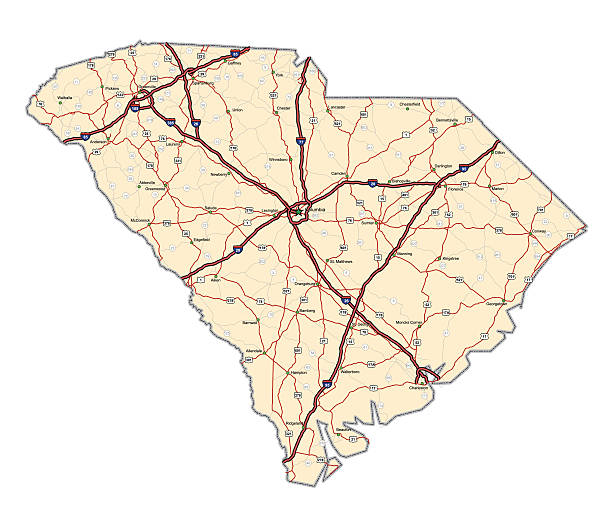 South Carolina Highway Map vector art illustration