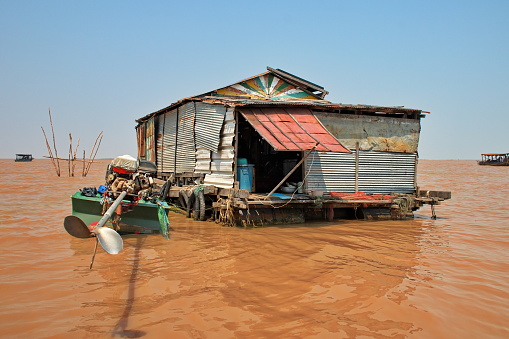Traveling by boat on Tonle Sap lake to the floating village