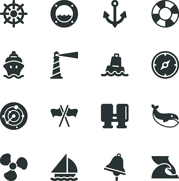 stockillustraties, clipart, cartoons en iconen met nautical silhouette icons - baken